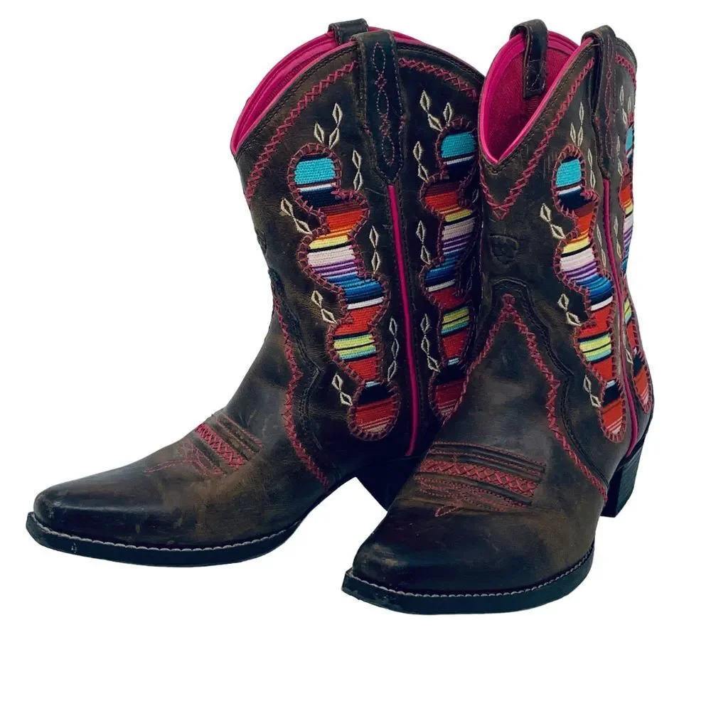 Ariat Embroidered Southwest Blanket Western Cowgirl Boots Brown Leather‎ Size 4